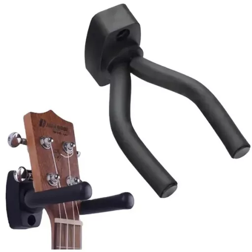 Univerzális fali gitár akasztó acélból, puha gumis bevonattal, fekete