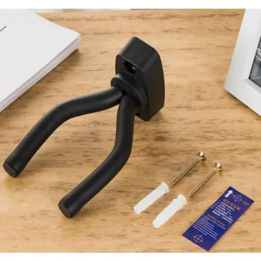 Univerzális fali gitár akasztó acélból, puha gumis bevonattal, fekete