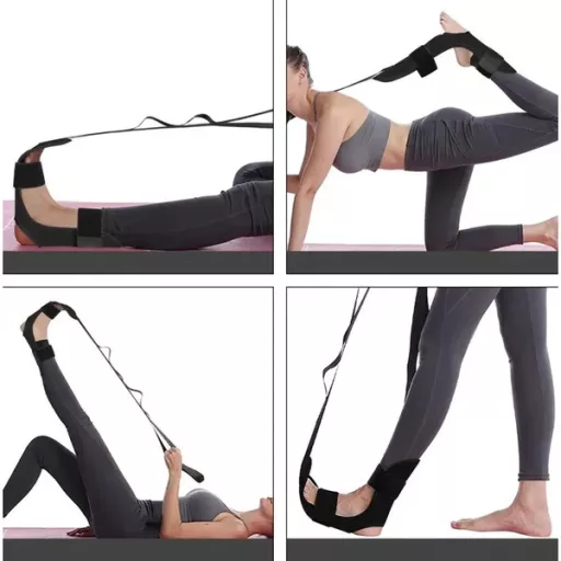Állítható lábizom-nyújtó heveder, 155 cm, 7 fokozat, fekete-piros