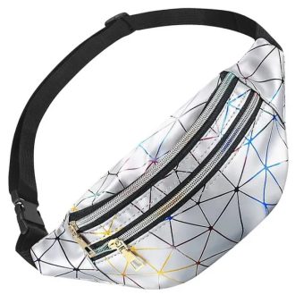   Vízálló ezüst övtáska 3 cipzáras rekesszel, állítható pánttal