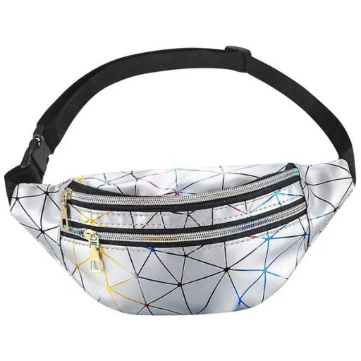 Vízálló ezüst övtáska 3 cipzáras rekesszel, állítható pánttal