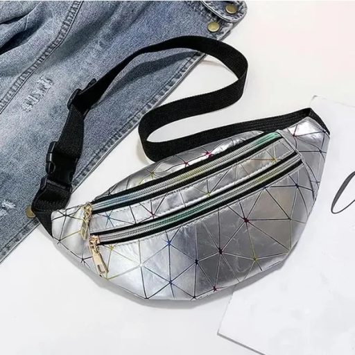 Vízálló ezüst övtáska 3 cipzáras rekesszel, állítható pánttal