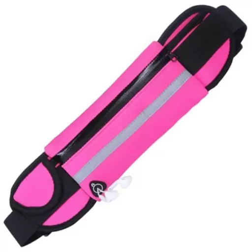 Rózsaszín futóöv kulacstartóval és cipzáras telefontartóval