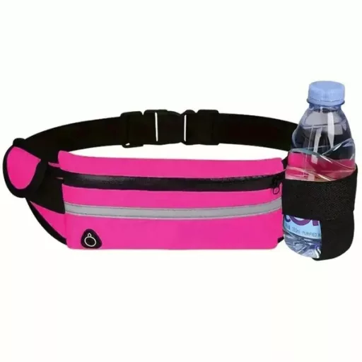 Rózsaszín futóöv kulacstartóval és cipzáras telefontartóval