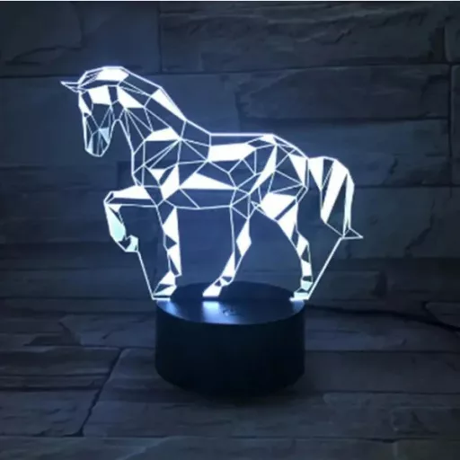 3D ló alakú éjszakai fény, LED lámpa színes háttérvilágítással, távirányítóval, USB