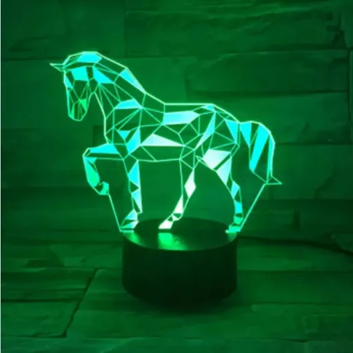 3D ló alakú éjszakai fény, LED lámpa színes háttérvilágítással, távirányítóval, USB