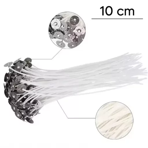 Pamut gyertyakanóc 10 cm, fém talppal, 10 db-os csomag