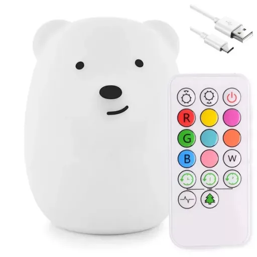 Szilikon mackó éjszakai lámpa gyerekeknek rgb led