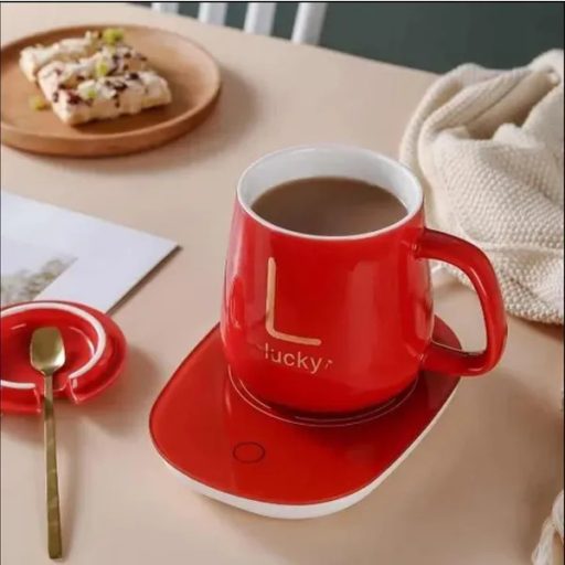 Elektromos bögremelegítő szett 230 V, piros, kerámia bögre fedővel