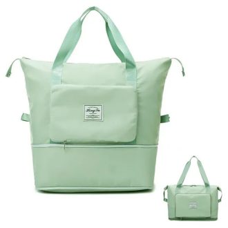   Állítható aljú, többrekeszes utazó- és strandtáska, zöld, 42×22×40 cm