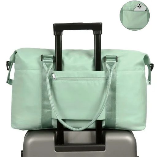 Állítható aljú, többrekeszes utazó- és strandtáska, zöld, 42×22×40 cm