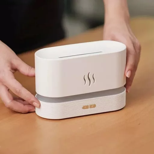 Fehér USB LED lánghatású ultrahangos párásító 180 ml 30 m²