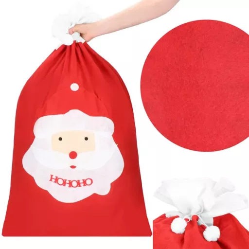 Karácsonyi piros ajándékzsák, Télapó mintával, 100×70 cm