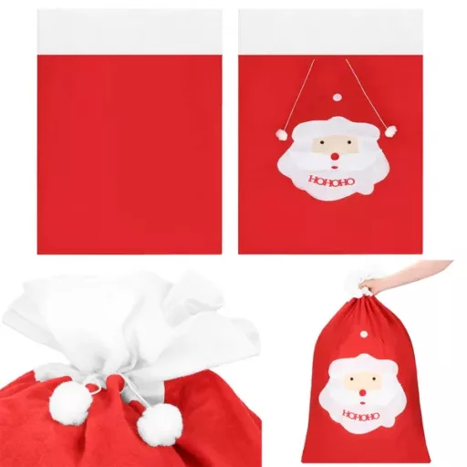 Karácsonyi piros ajándékzsák, Télapó mintával, 100×70 cm