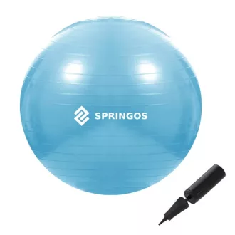 Világoskék edzőlabda 55 cm, pumpával, 150 kg-ig