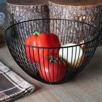 Fekete fém huzalkosár, Ø25 cm, 15 cm magas