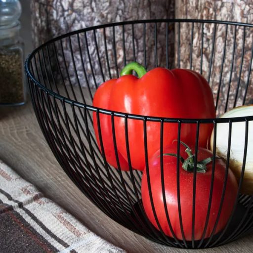 Fekete fém huzalkosár, Ø25 cm, 15 cm magas