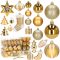 Karácsonyfadísz készlet 77 db, arany, törhetetlen műanyag, 21 féle minta