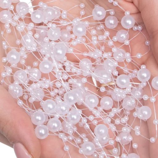 Műgyöngy girland, 5 m, 8 + 3 mm fehér gyöngyök dekorációhoz