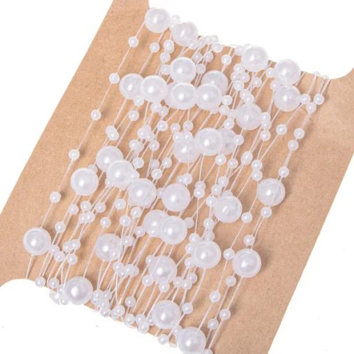 Műgyöngy girland, 5 m, 8 + 3 mm fehér gyöngyök dekorációhoz