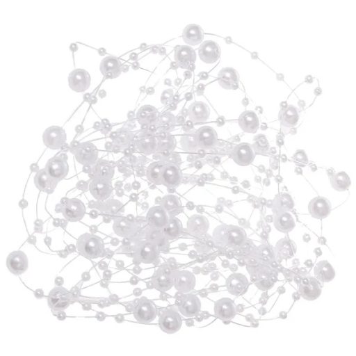 Műgyöngy girland, 5 m, 8 + 3 mm fehér gyöngyök dekorációhoz