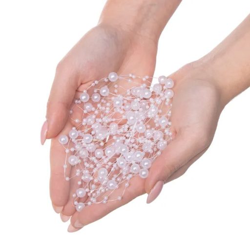 Műgyöngy girland, 5 m, 8 + 3 mm fehér gyöngyök dekorációhoz