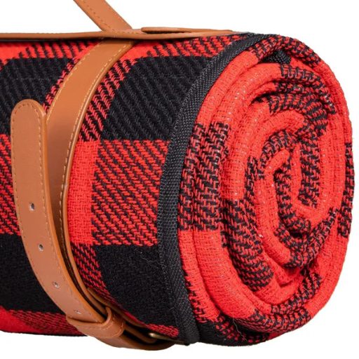 Piknik takaró 200×150 cm, vízhatlan PEVA alj, fekete-vörös kockás