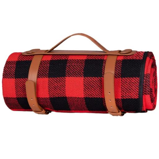 Piknik takaró 200×150 cm, vízhatlan PEVA alj, fekete-vörös kockás