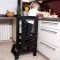 Fekete állítható konyhai tanulótorony, fenyőfa, 90 cm (3 szint)