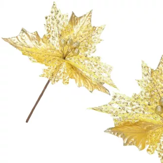   Karácsonyi mikulásvirág dísz, arany-fehér, Ø24 cm, poliészter