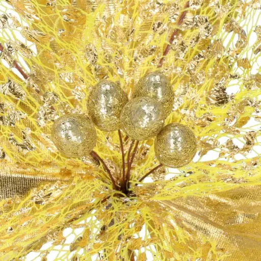 Karácsonyi mikulásvirág dísz, arany-fehér, Ø24 cm, poliészter