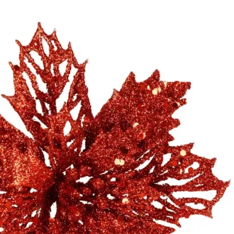 Piros műanyag mikulásvirág karácsonyi dísz, 16 cm, 1 db