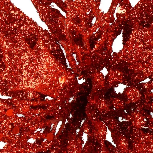 Piros műanyag mikulásvirág karácsonyi dísz, 16 cm, 1 db