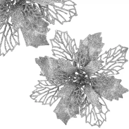 Ezüst mikulásvirág karácsonyi dísz, 16 cm, 1 db