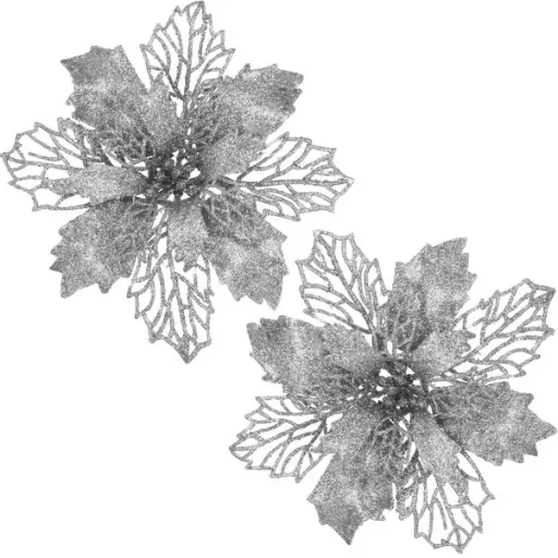 Ezüst mikulásvirág karácsonyi dísz, 16 cm, 1 db