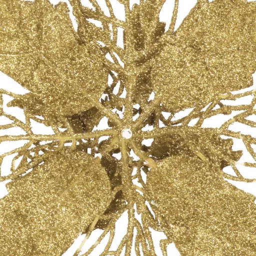 Arany műanyag mikulásvirág karácsonyi dekoráció, 16 cm