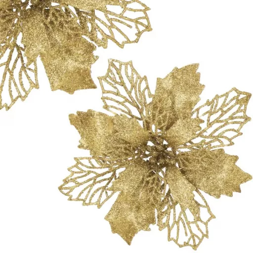 Arany műanyag mikulásvirág karácsonyi dekoráció, 16 cm