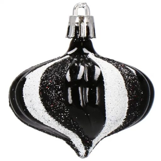 Springos 77 darabos törhetetlen fekete karácsonyfadísz gömb szett, 21 minta