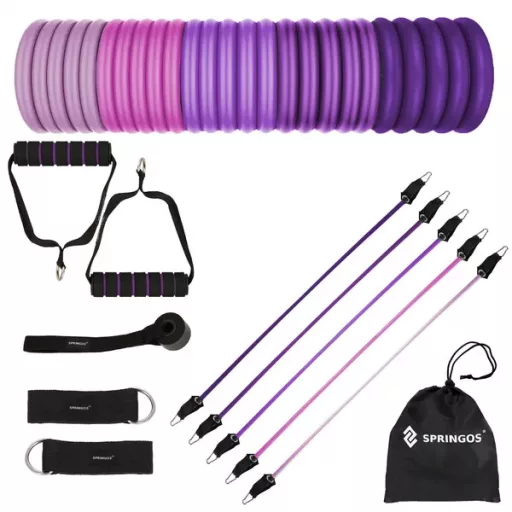 Fitnesz expander szett 5 gumiszalaggal, ajtóhorggal, 4.5-22.7 kg ellenállás
