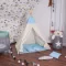 Gyerek tipi sátor szett – kék csillagos, 100% pamut, 120×100×180 cm