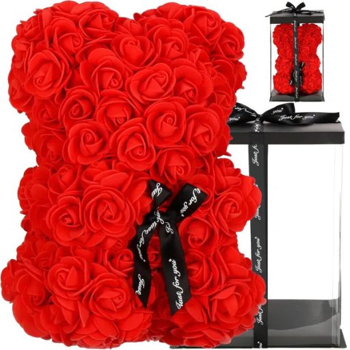 Piros rózsamaci 25 cm díszdobozban