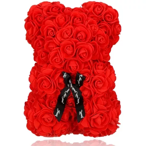 Piros rózsamaci 25 cm díszdobozban