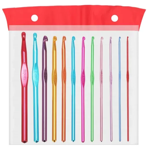 12 darabos színes alumínium horgolótű készlet 2–8 mm átlátszó tokkal