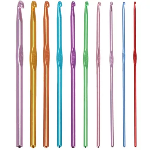 22 darabos alumínium és acél horgolótű készlet cipzáras lila tokban