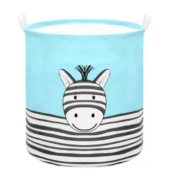   Tároló kosár 80 l, Ø40×50 cm, len-pamut, kék zebra mintás