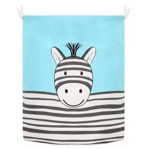 Tároló kosár 80 l, Ø40×50 cm, len-pamut, kék zebra mintás