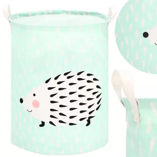 Springos tárolókosár, 45 cm magas, 35 cm átm., 55 l, sünmintás, zöld