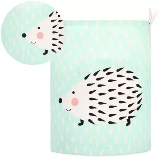 Springos tárolókosár, 45 cm magas, 35 cm átm., 55 l, sünmintás, zöld