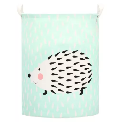 Springos tárolókosár, 45 cm magas, 35 cm átm., 55 l, sünmintás, zöld