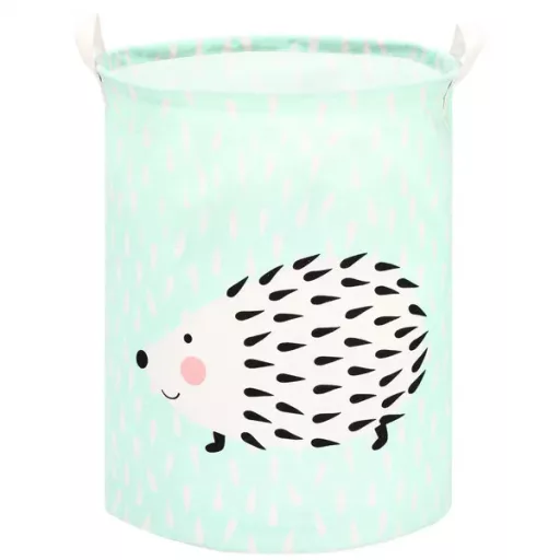 Springos tárolókosár, 45 cm magas, 35 cm átm., 55 l, sünmintás, zöld
